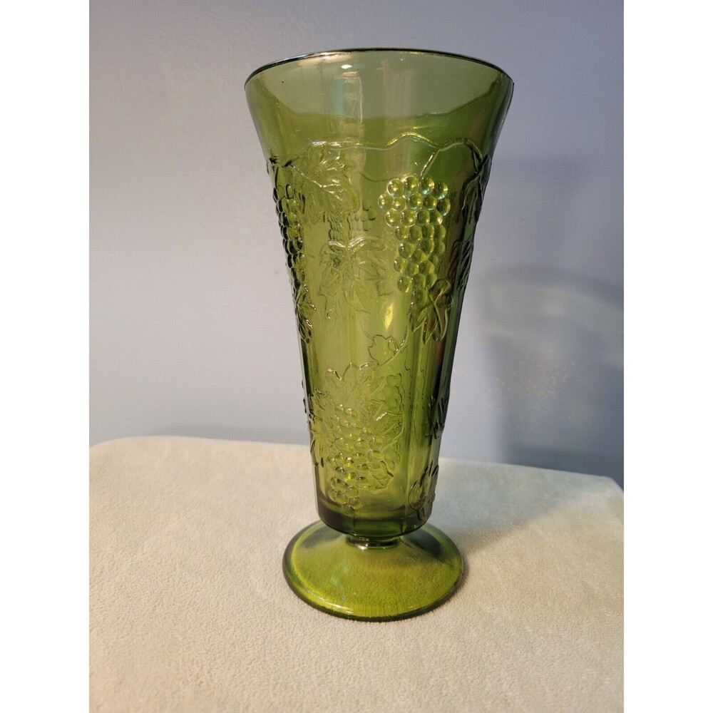 Vintage Green Glass Vase Colony Glass Indiana Glass Harvest Grape